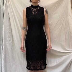 Black Lace Sleeveless Midi Dress Vintage Y2K Victorian Goth